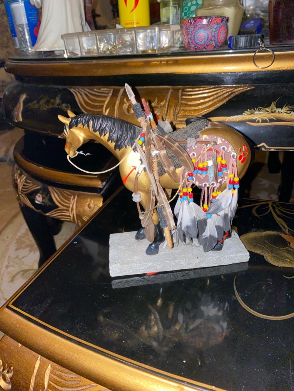 The Trail Of Painted Ponies Medicine Gold and Black Native Warrior Horse Figuri - Picture 5 of 7